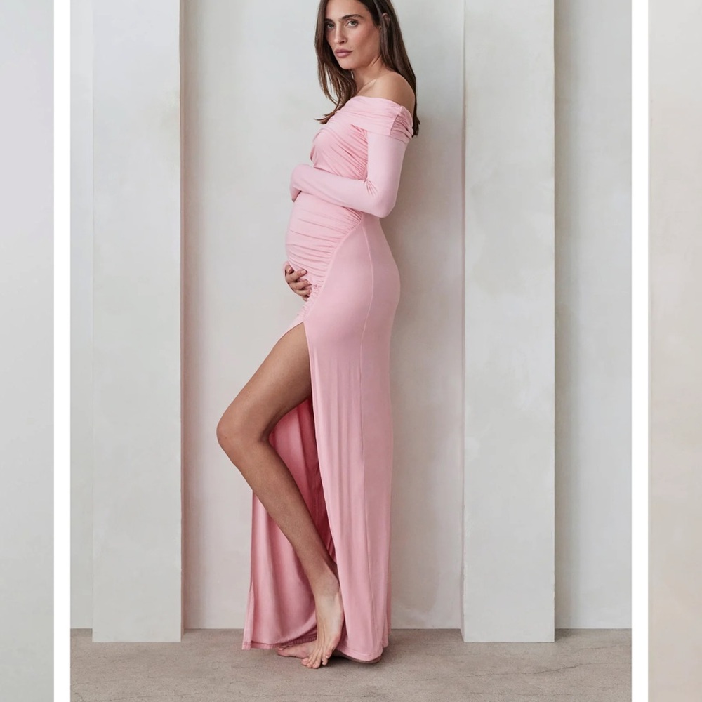 BumpSuit Chic Off-Shoulder Pink Maternity Dress